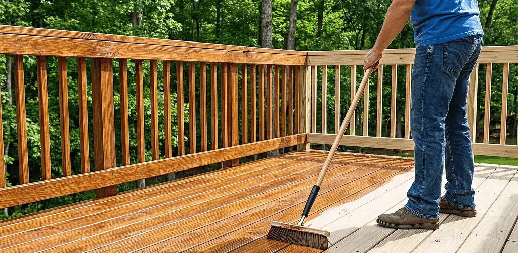 Deck staining and sealing application on a wood deck in Charleston, SC