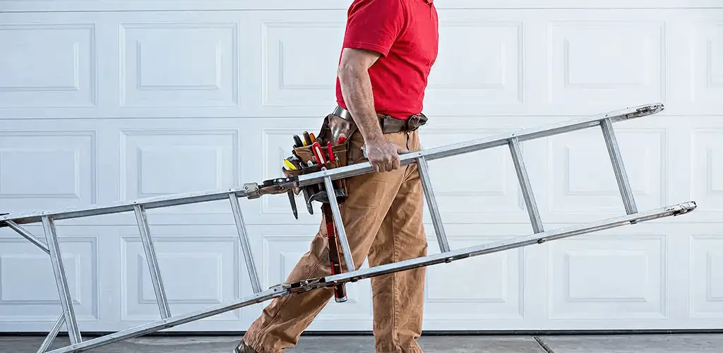 Garage door repair technician arriving with tools and ladder in Charleston, SC