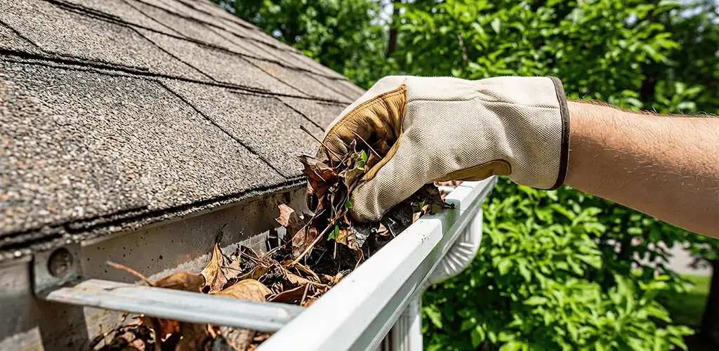 Gutter cleaning removing leaves and debris from roof gutters in Charleston, SC