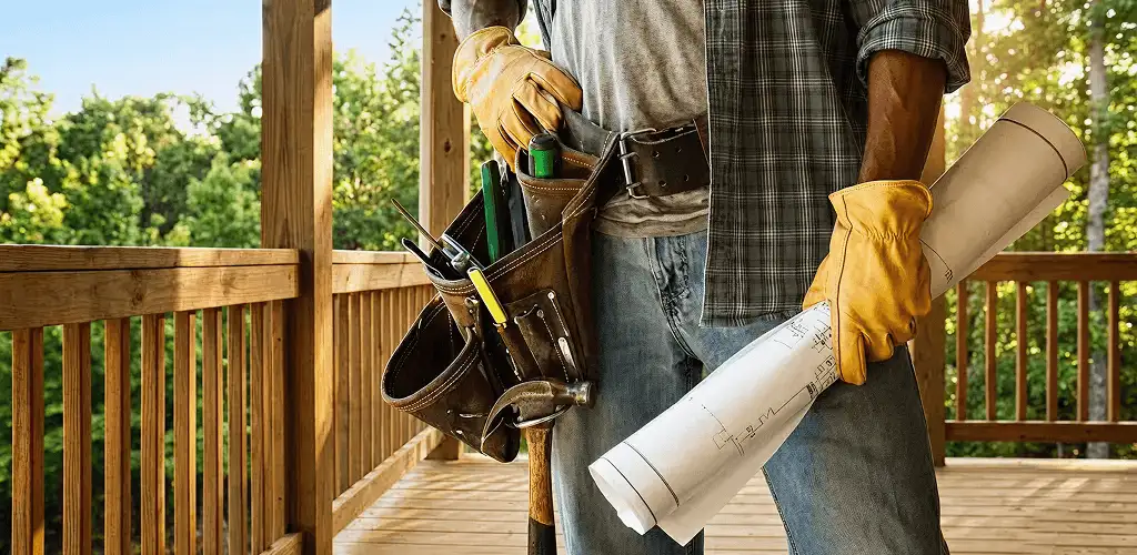 Professional handyman with tool belt ready for home repairs in Charleston, SC