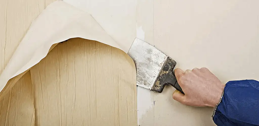 Handyman removing wallpaper with a scraper for wall preparation in Charleston, SC